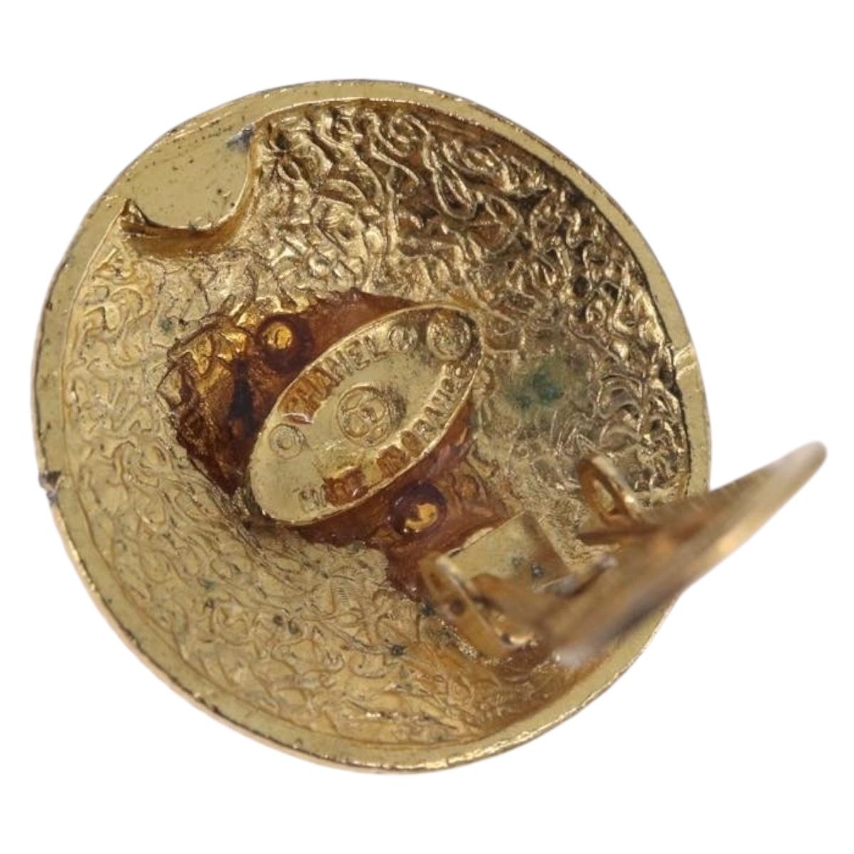 CHANEL Earring Metal Gold Tone CC Auth 189408