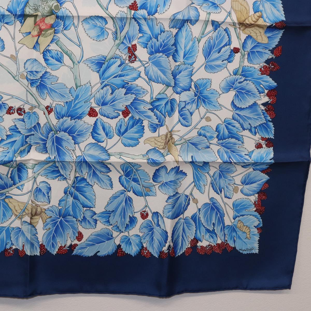 HERMES Carre 90 Scarf ”I`ARBRE de SOiE” Silk Blue Auth 189417M