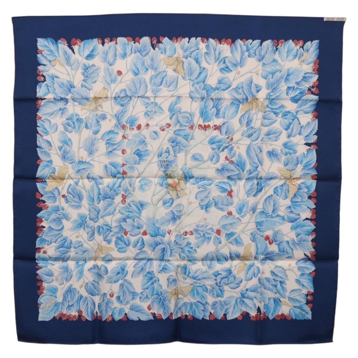 HERMES Carre 90 Scarf ”I`ARBRE de SOiE” Silk Blue Auth 189417M