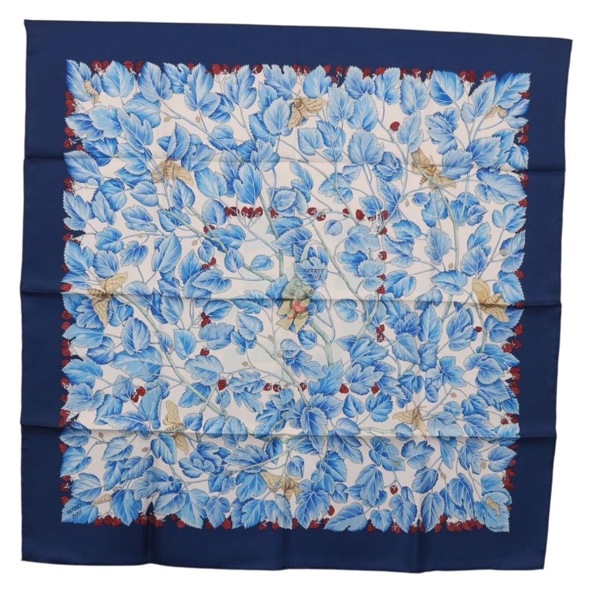 HERMES Carre 90 Scarf ”I`ARBRE de SOiE” Silk Blue Auth 189417M