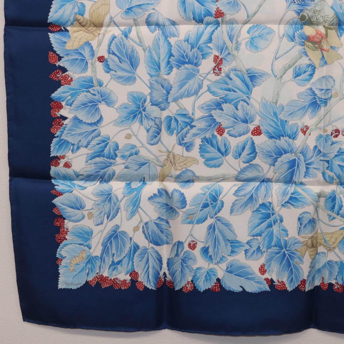 HERMES Carre 90 Scarf ”I`ARBRE de SOiE” Silk Blue Auth 189417M