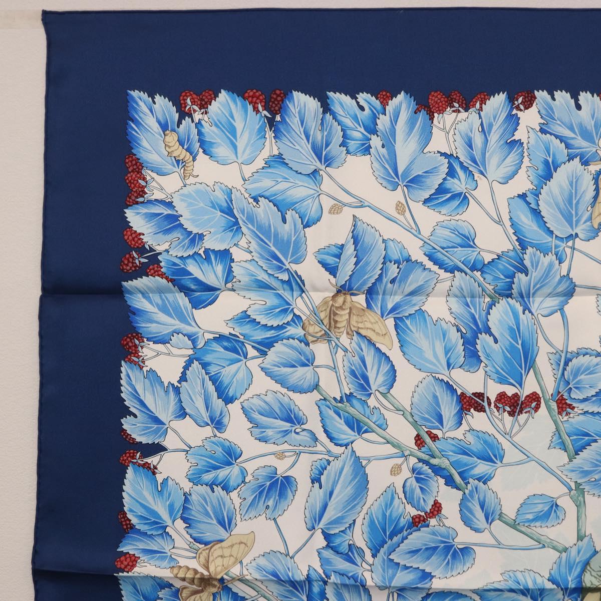 HERMES Carre 90 Scarf ”I`ARBRE de SOiE” Silk Blue Auth 189417M