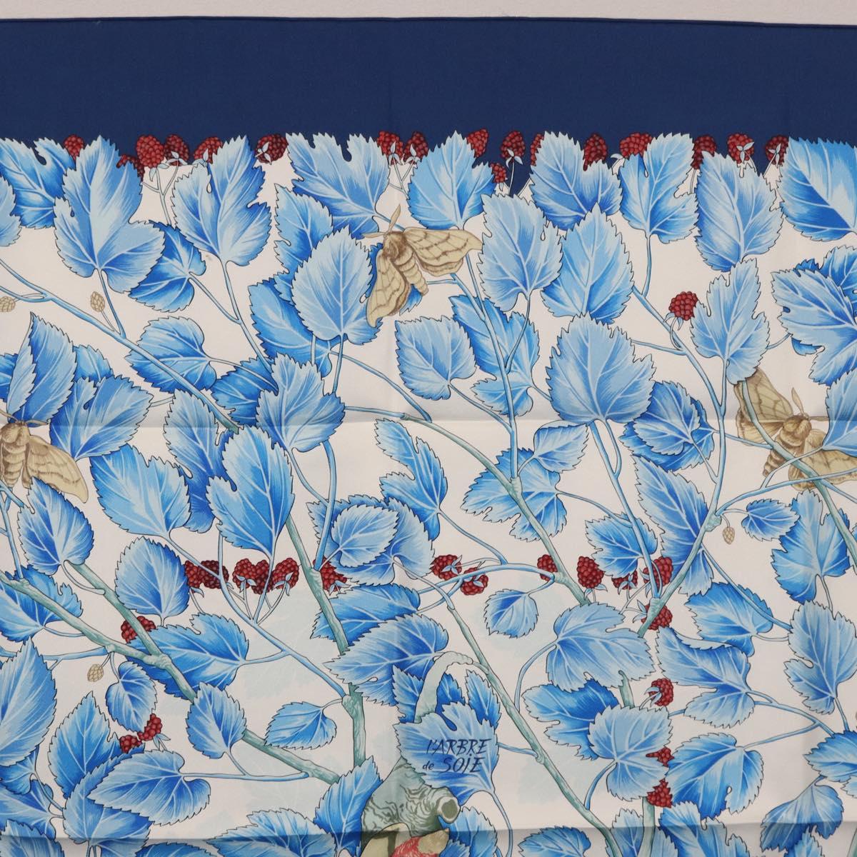HERMES Carre 90 Scarf ”I`ARBRE de SOiE” Silk Blue Auth 189417M