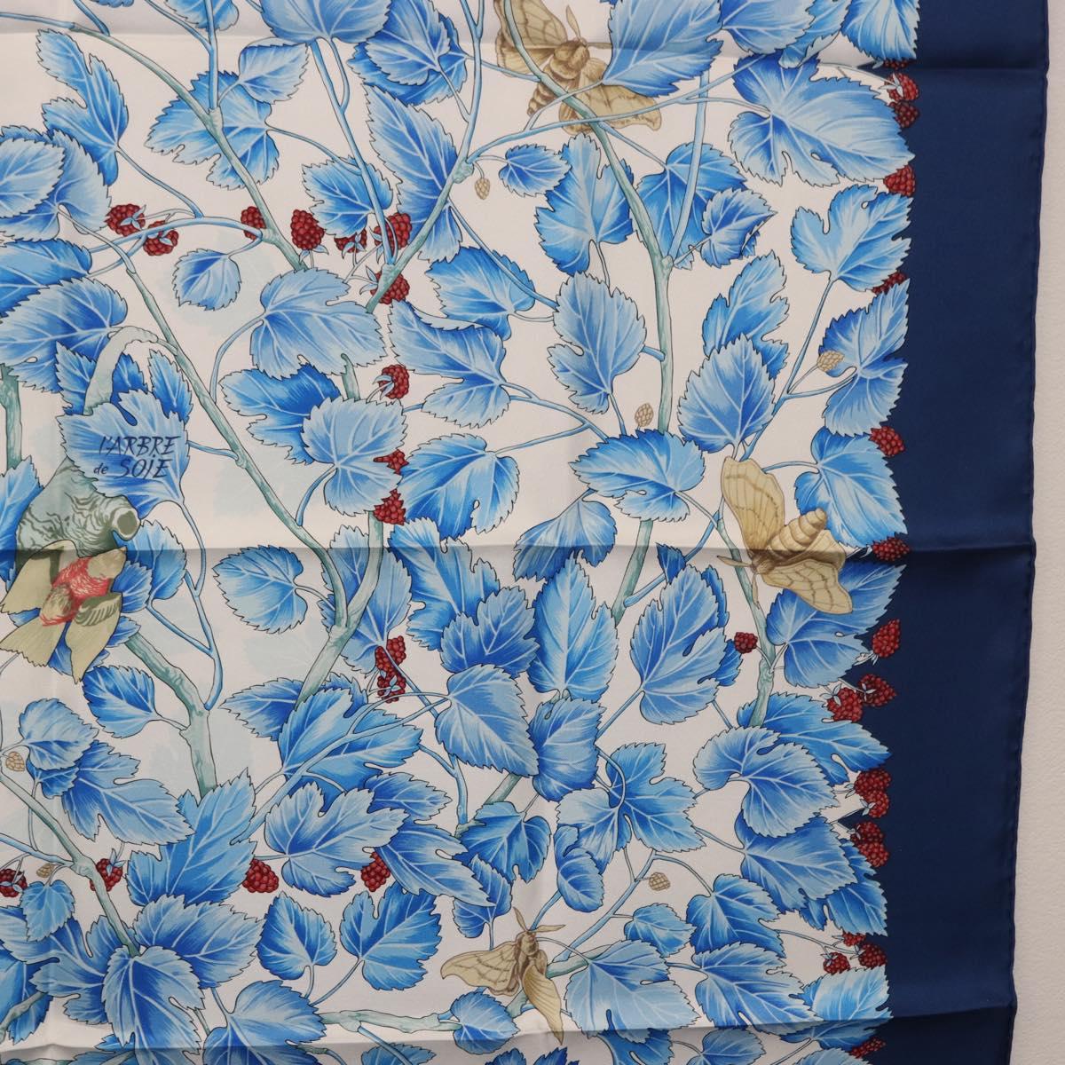 HERMES Carre 90 Scarf ”I`ARBRE de SOiE” Silk Blue Auth 189417M