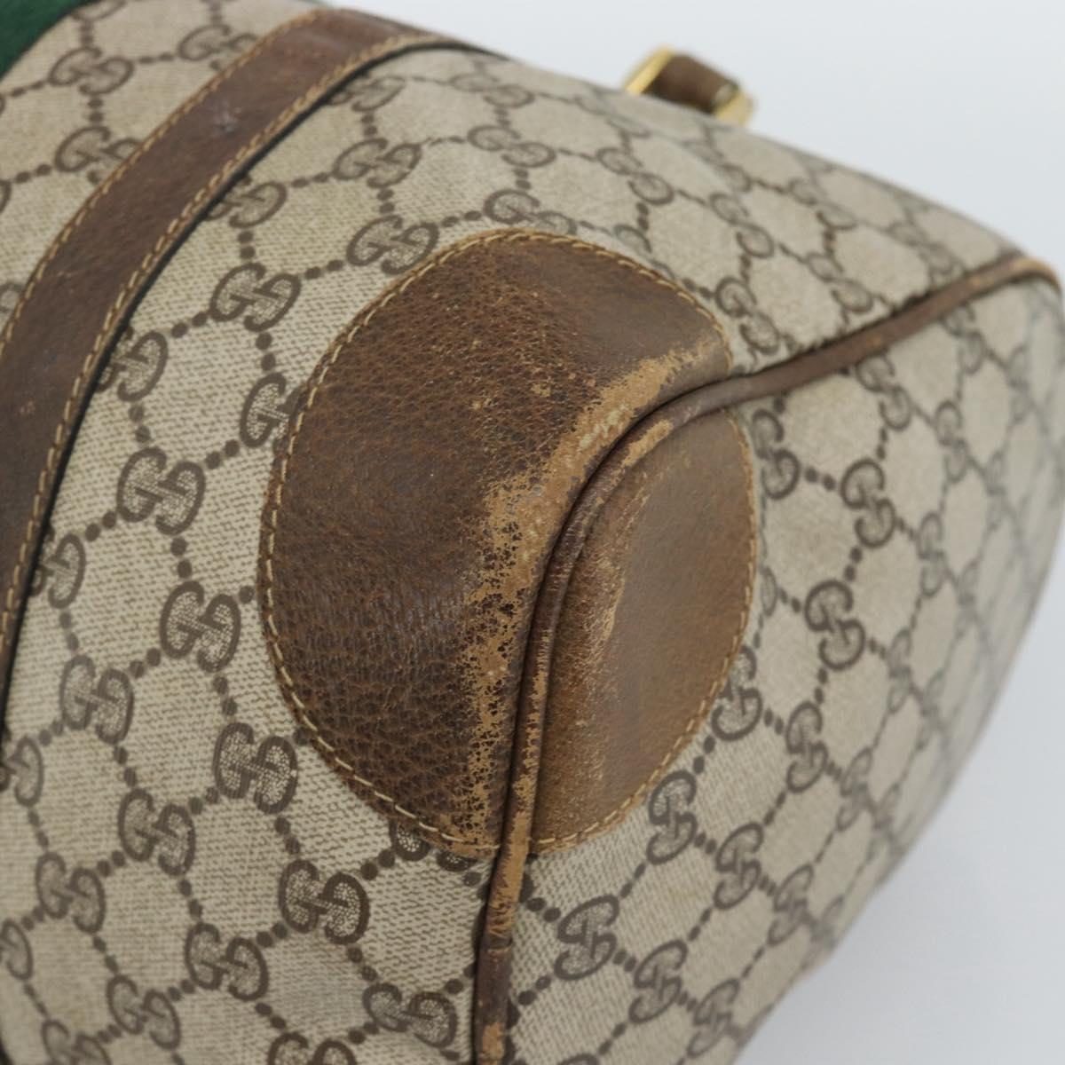 GUCCI GG Supreme Web Sherry Line Boston Bag PVC Beige Gold Auth 189420
