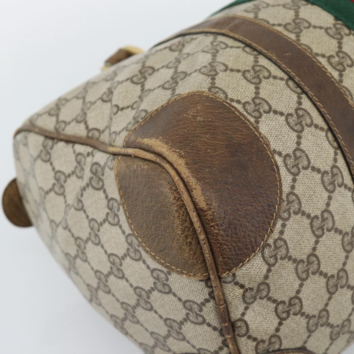 GUCCI GG Supreme Web Sherry Line Boston Bag PVC Beige Gold Auth 189420
