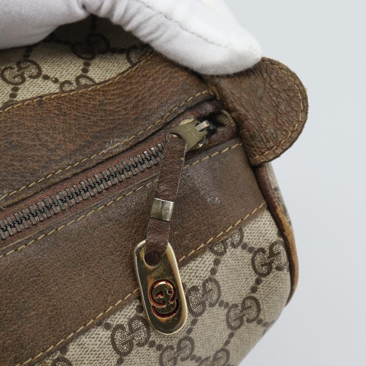 GUCCI GG Supreme Web Sherry Line Boston Bag PVC Beige Gold Auth 189420