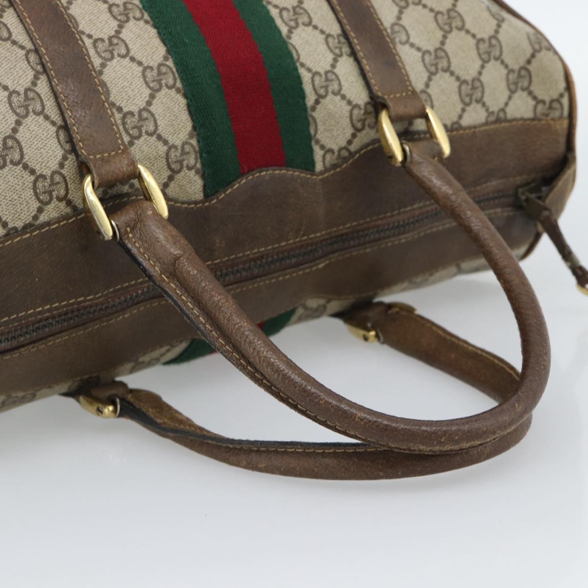 GUCCI GG Supreme Web Sherry Line Boston Bag PVC Beige Gold Auth 189420