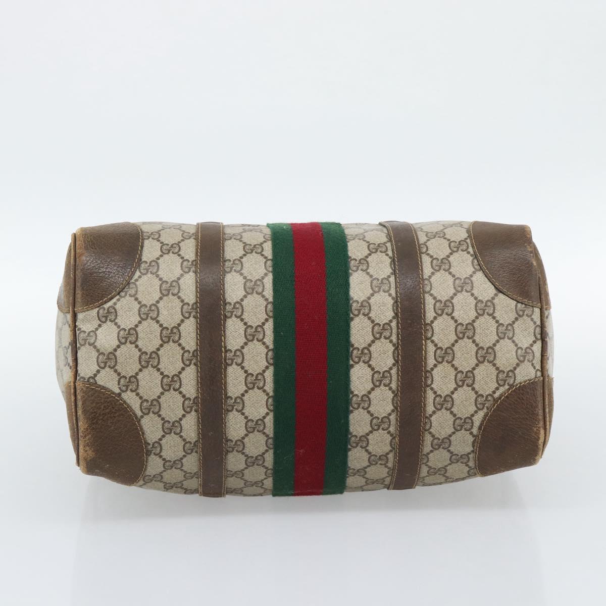 GUCCI GG Supreme Web Sherry Line Boston Bag PVC Beige Gold Auth 189420