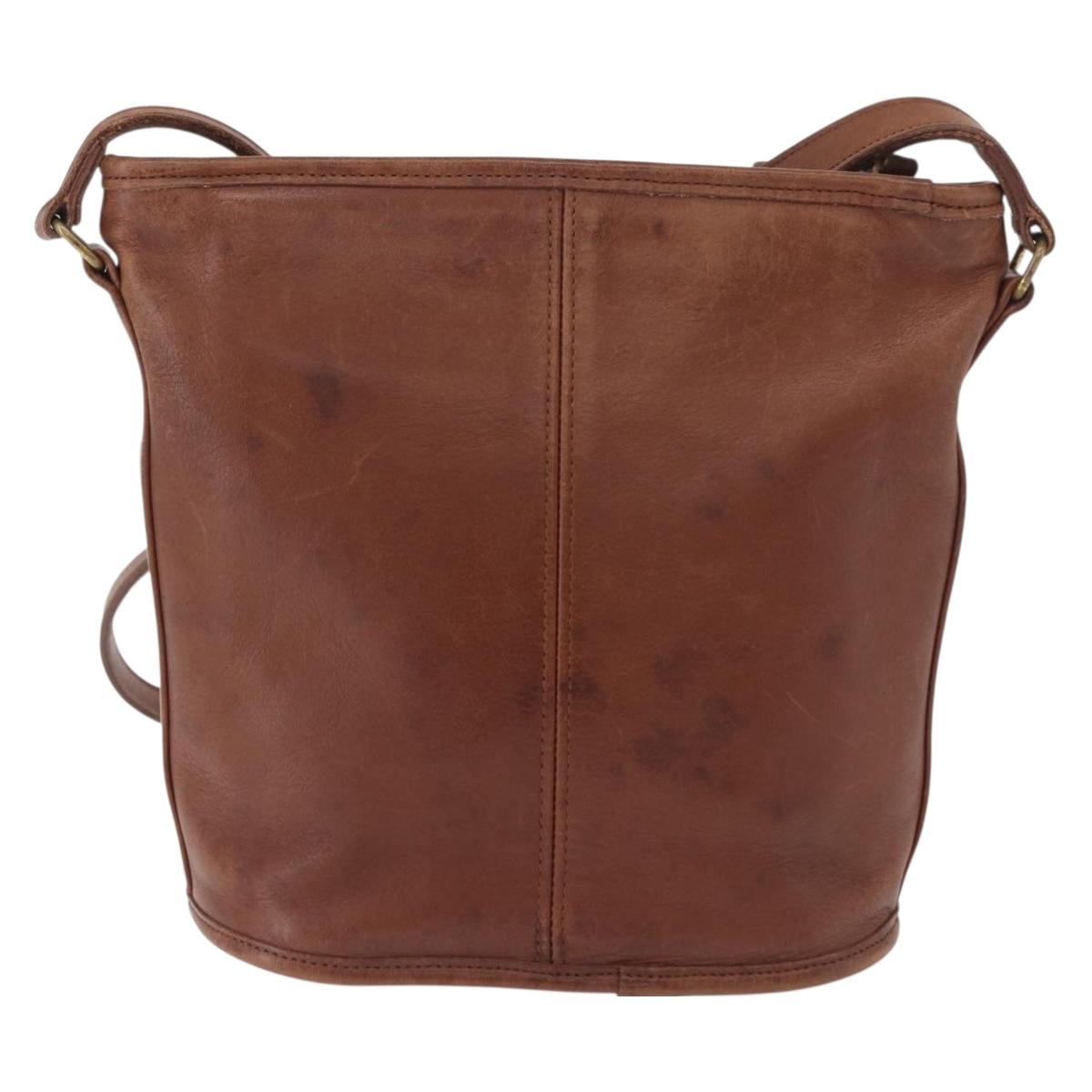 Coach Shoulder Bag Leather Brown Gold Auth 189421