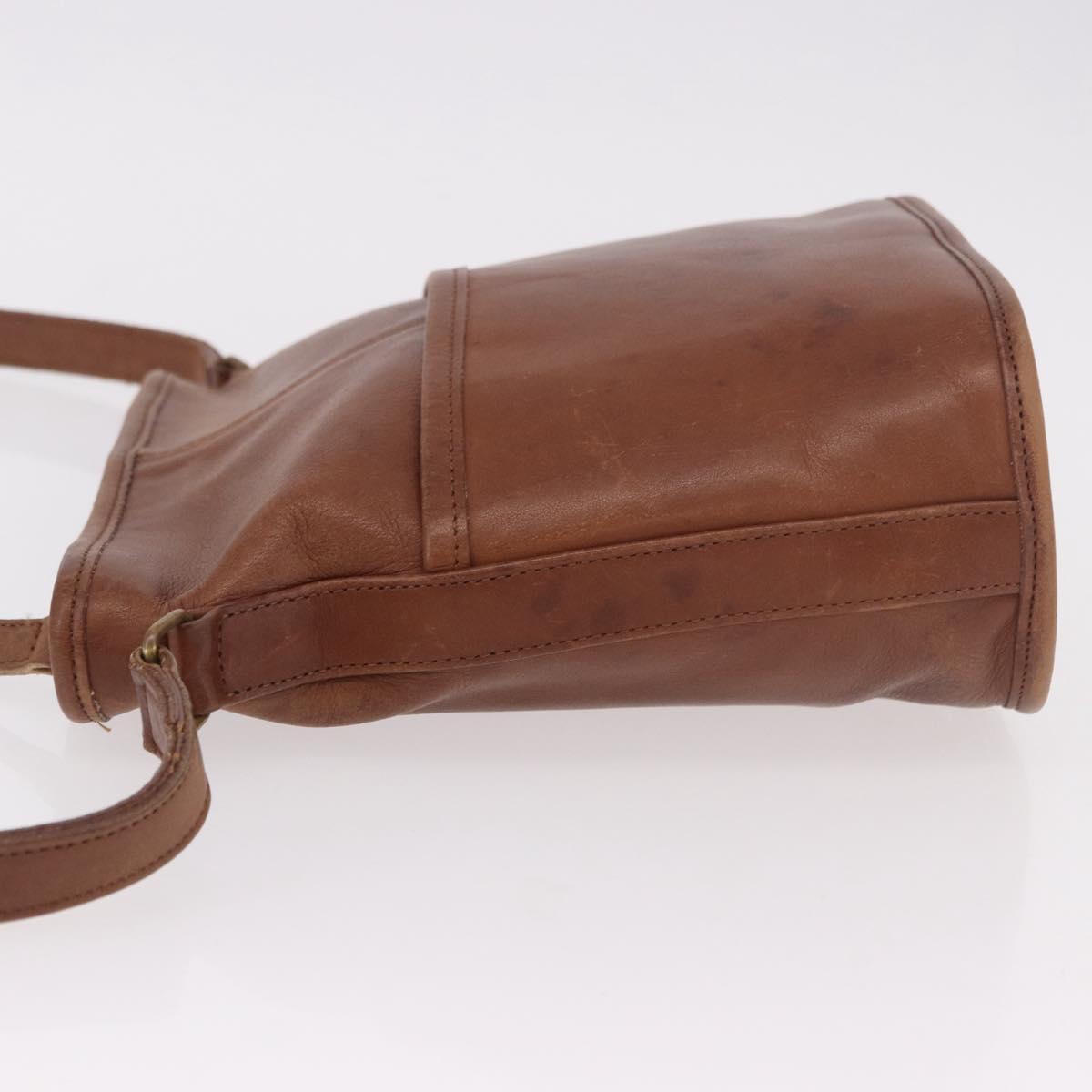 Coach Shoulder Bag Leather Brown Gold Auth 189421