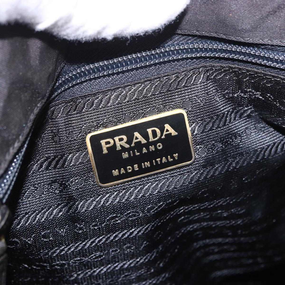 PRADA Hand Bag Nylon Black Gold Auth 189423