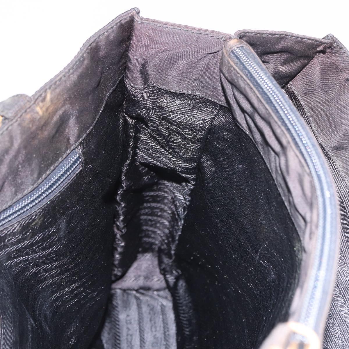 PRADA Hand Bag Nylon Black Gold Auth 189423