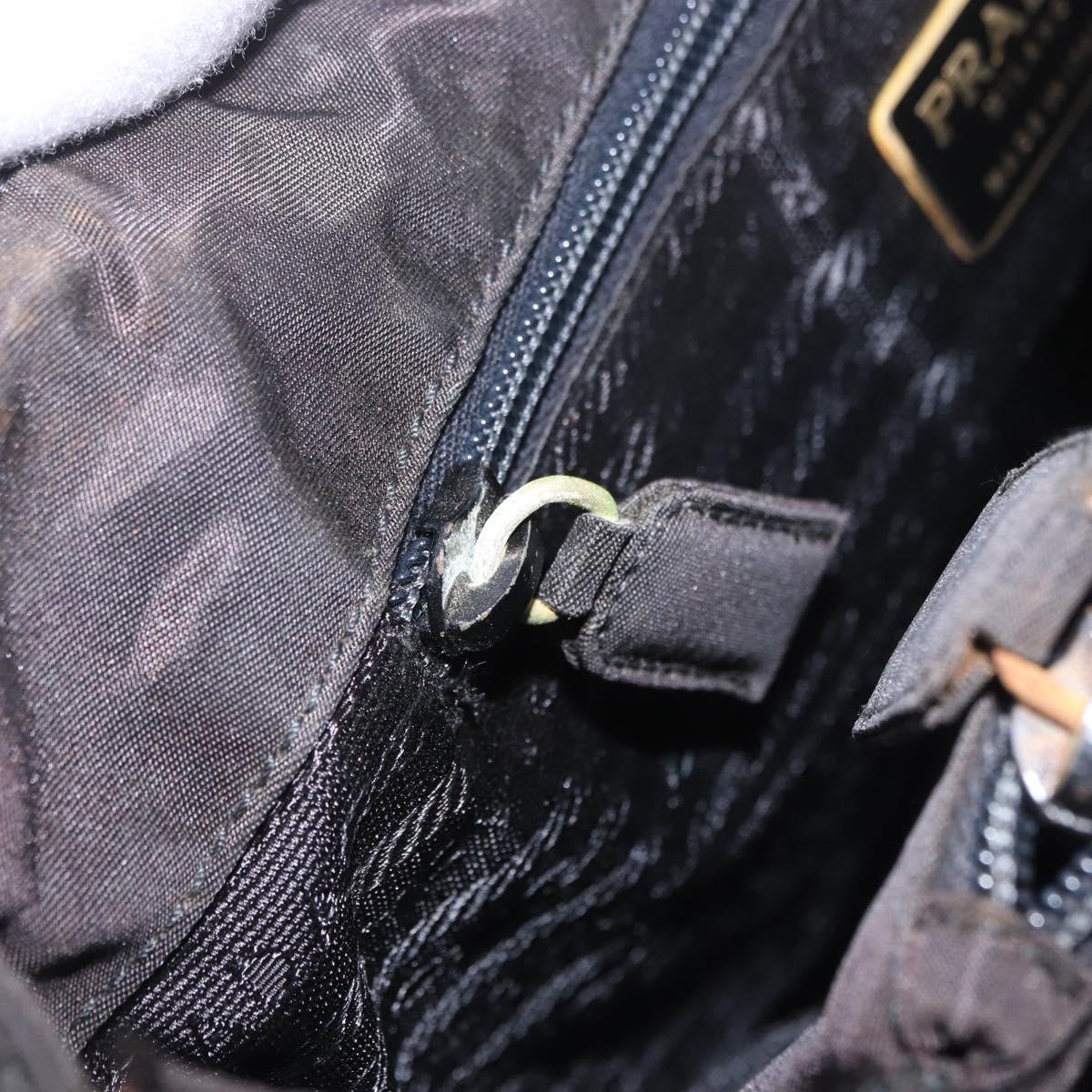 PRADA Hand Bag Nylon Black Gold Auth 189423