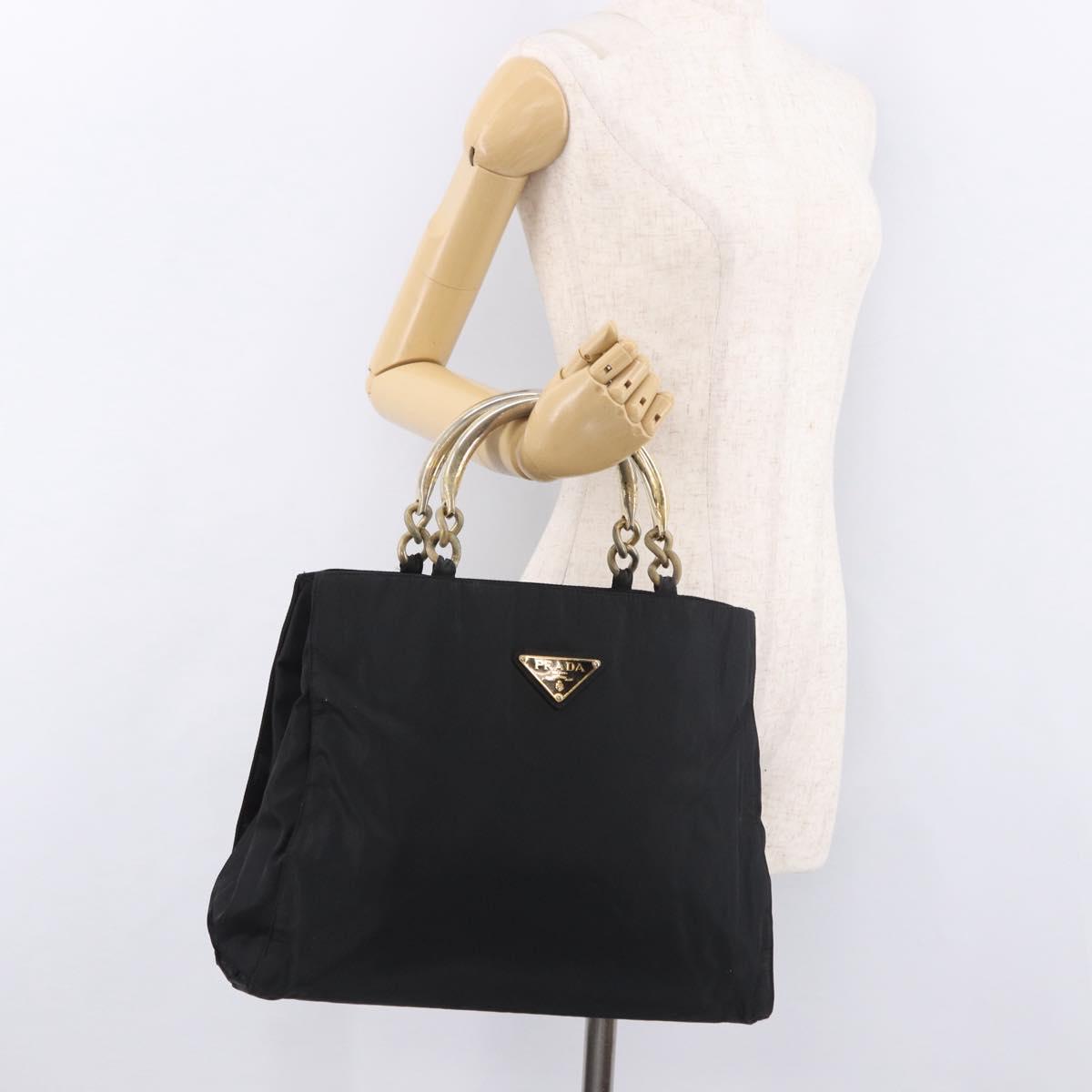 PRADA Hand Bag Nylon Black Gold Auth 189423