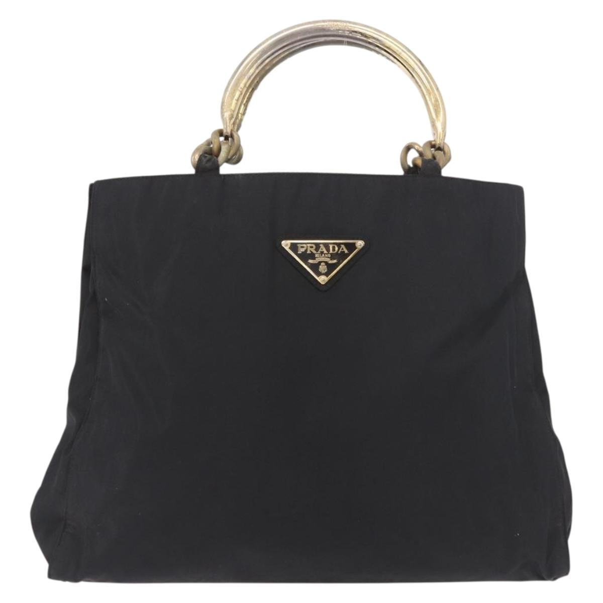 PRADA Hand Bag Nylon Black Gold Auth 189423