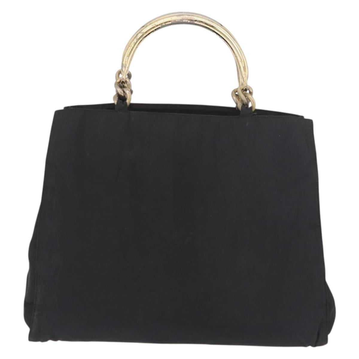 PRADA Hand Bag Nylon Black Gold Auth 189423