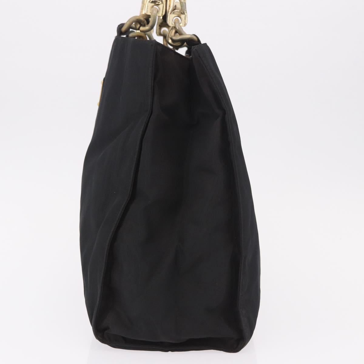 PRADA Hand Bag Nylon Black Gold Auth 189423
