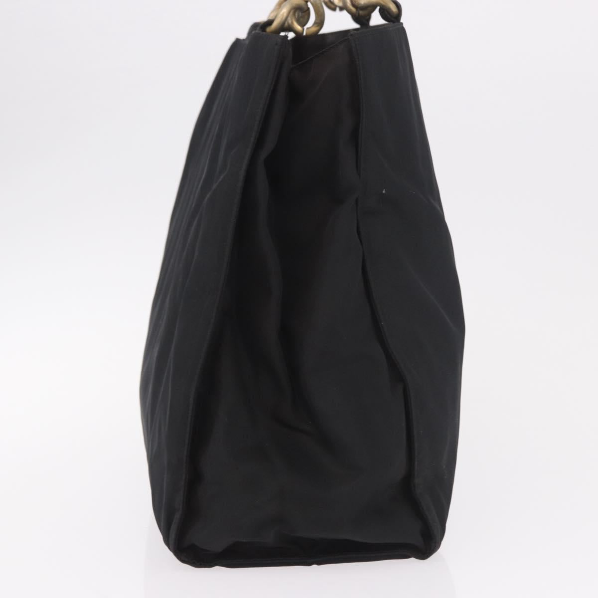 PRADA Hand Bag Nylon Black Gold Auth 189423