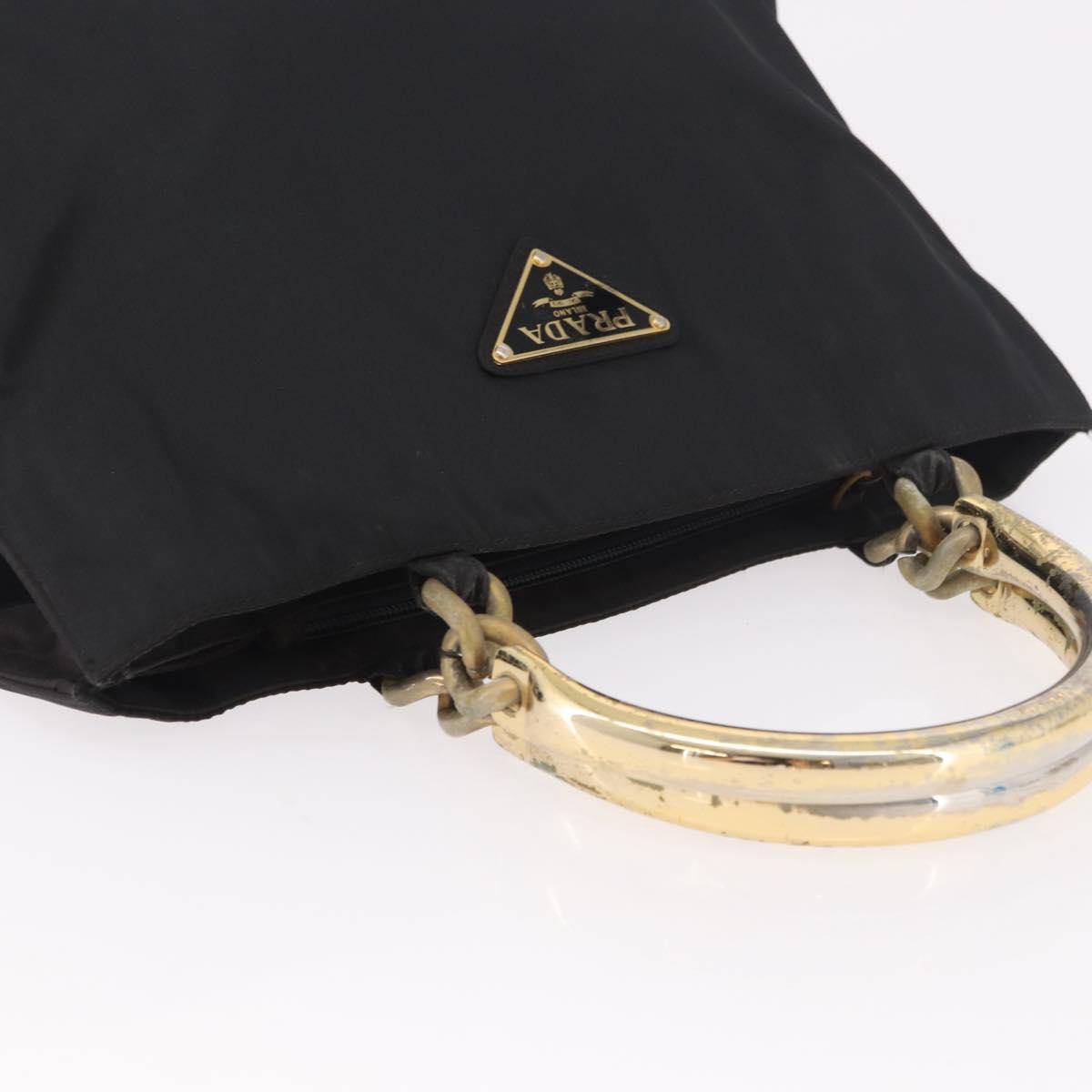 PRADA Hand Bag Nylon Black Gold Auth 189423