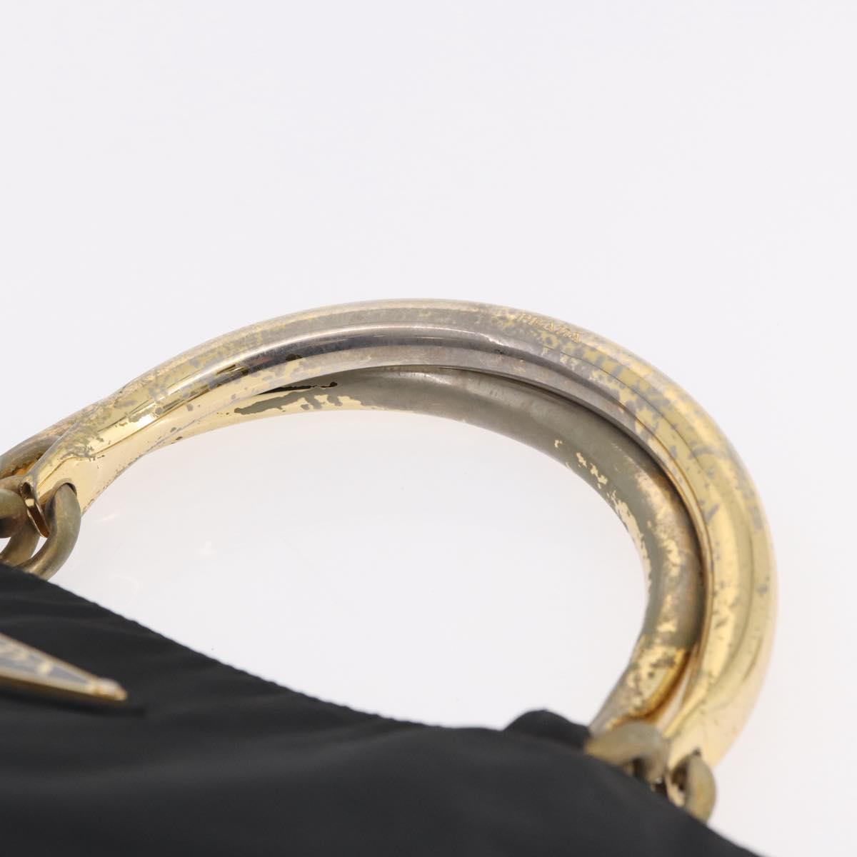 PRADA Hand Bag Nylon Black Gold Auth 189423