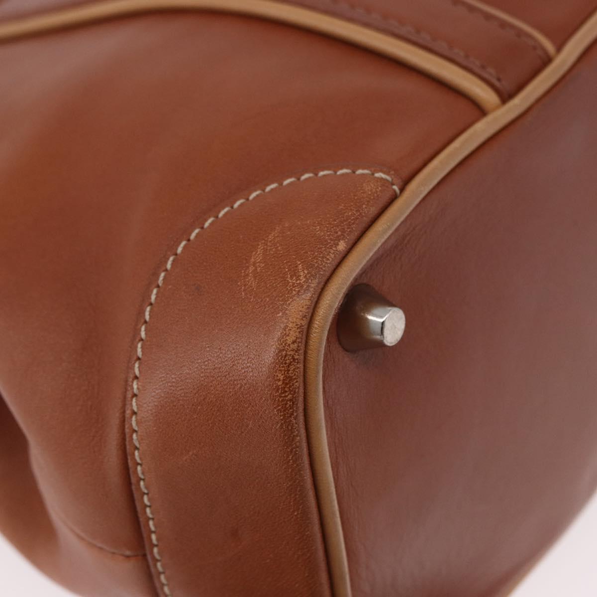 Coach Hand Bag Leather Brown Silver Auth 189425