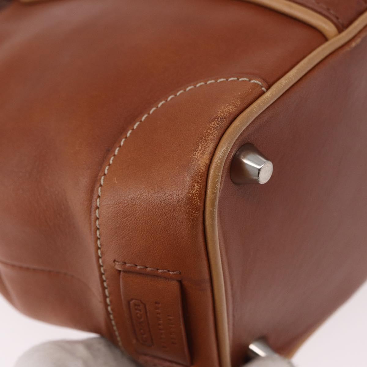Coach Hand Bag Leather Brown Silver Auth 189425