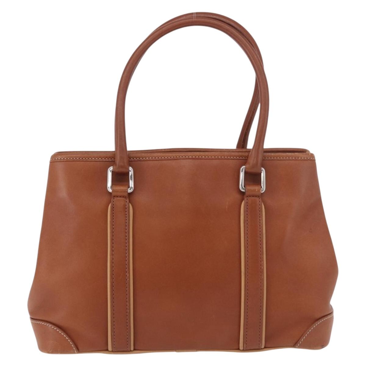 Coach Hand Bag Leather Brown Silver Auth 189425