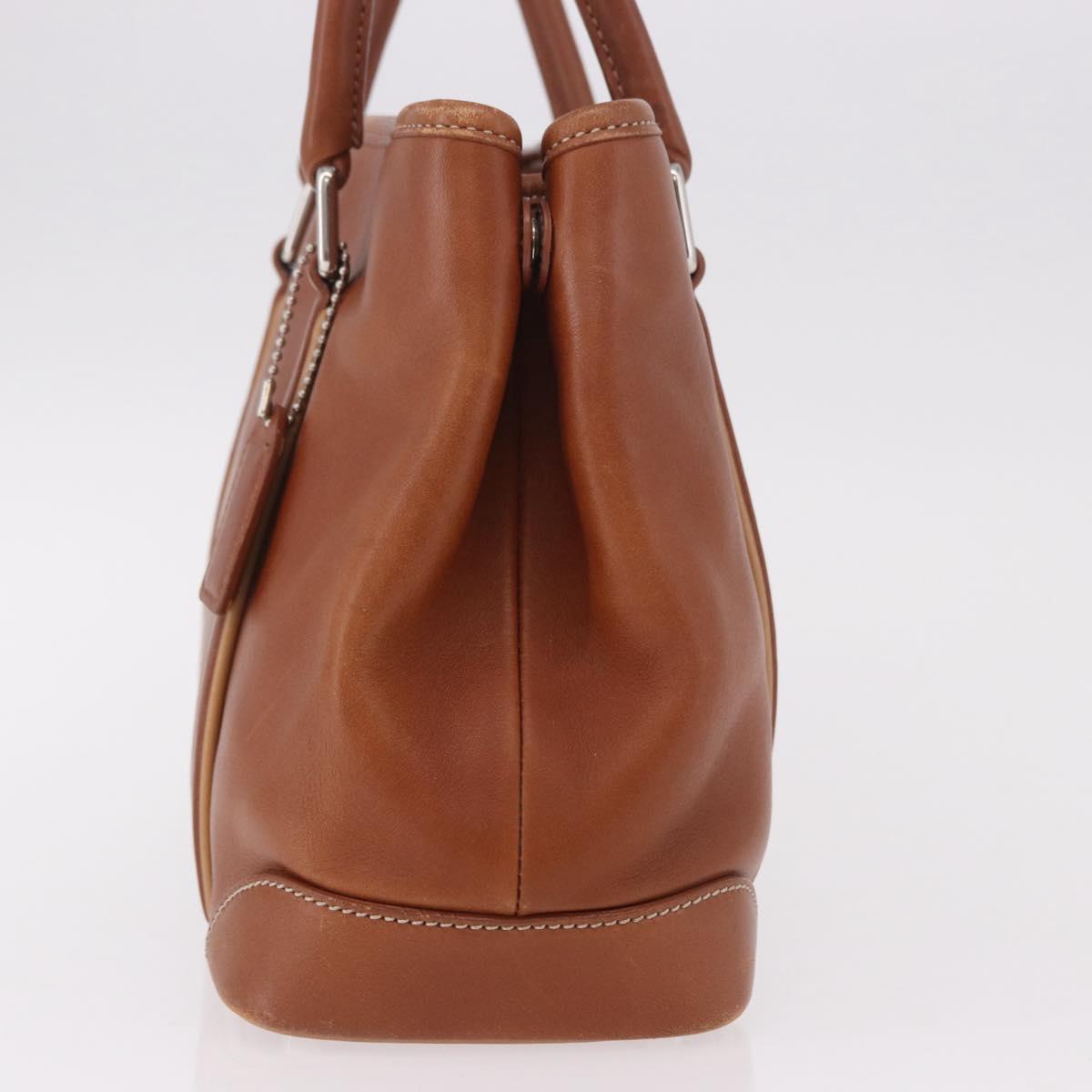 Coach Hand Bag Leather Brown Silver Auth 189425
