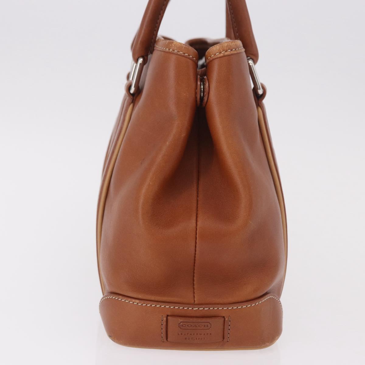 Coach Hand Bag Leather Brown Silver Auth 189425
