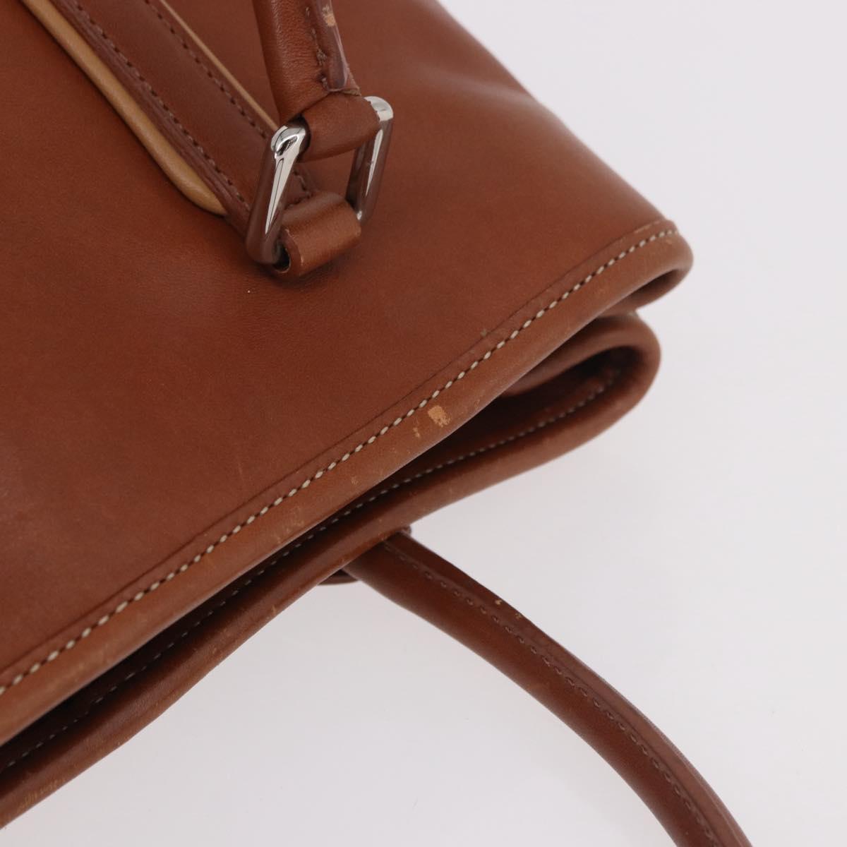 Coach Hand Bag Leather Brown Silver Auth 189425