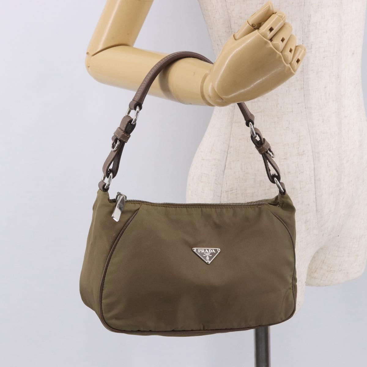 PRADA Shoulder Bag Nylon Green Silver Auth 189427