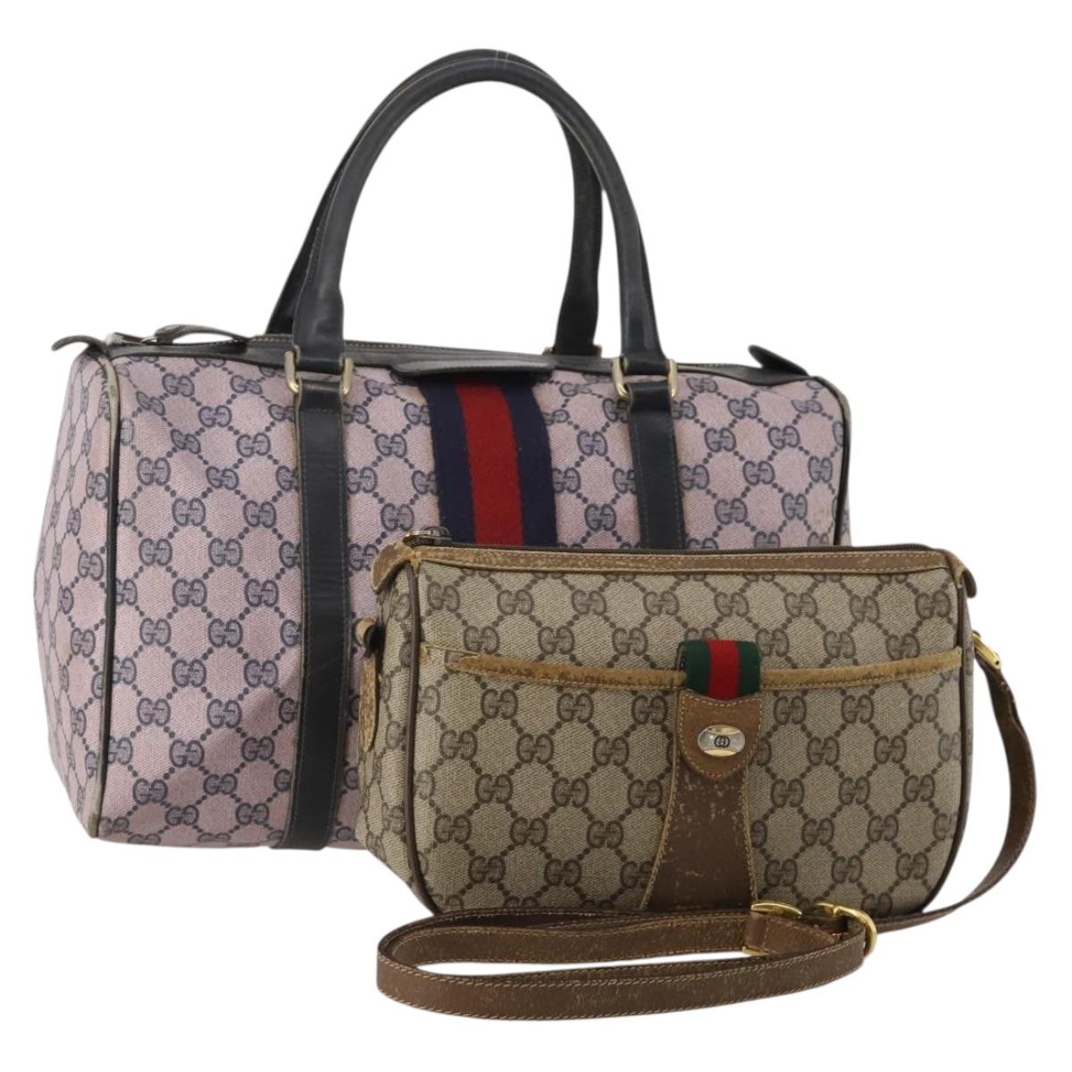 GUCCI GG Supreme Shoulder Bag PVC 2 Set Beige Purple Auth 189444