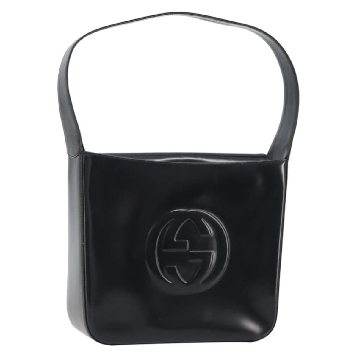 GUCCI Shoulder Bag Patent Leather Black Silver 000 1013 0506 Auth 189490