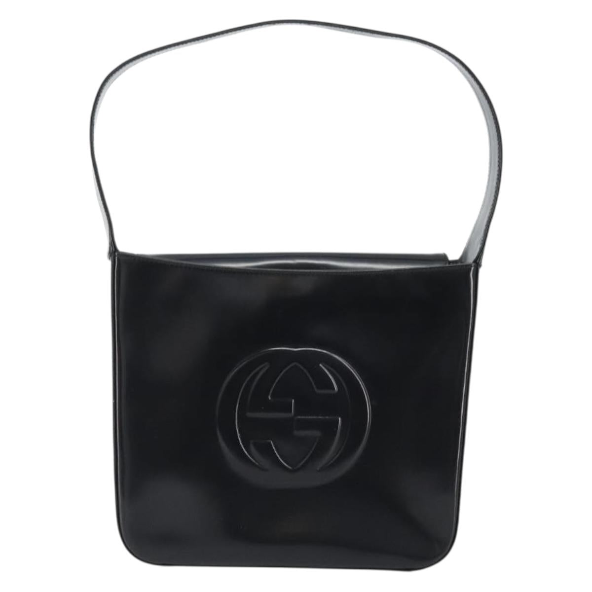 GUCCI Shoulder Bag Patent Leather Black Silver 000 1013 0506 Auth 189490