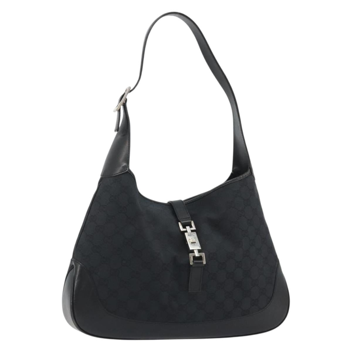 GUCCI GG Canvas Jackie Shoulder Bag Black Silver 001 3346 Auth 189493V