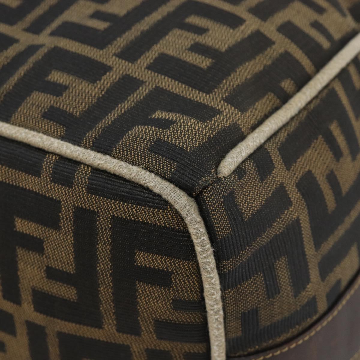 FENDI Zucca Canvas Hand Bag Black Brown Auth 189495