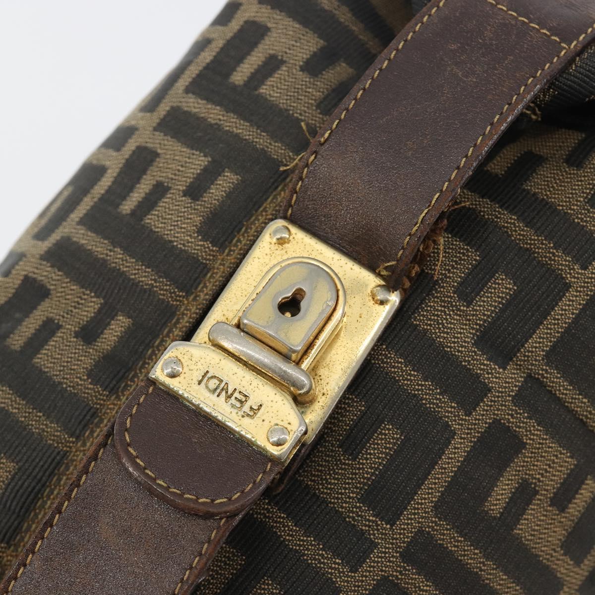 FENDI Zucca Canvas Hand Bag Black Brown Auth 189495