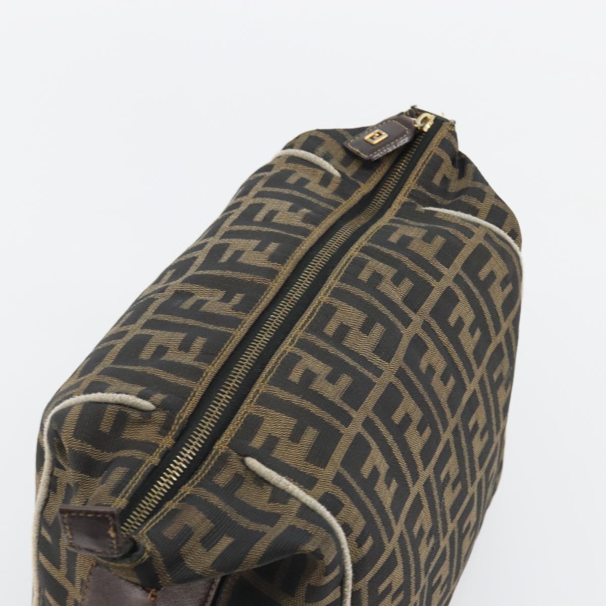 FENDI Zucca Canvas Hand Bag Black Brown Auth 189495