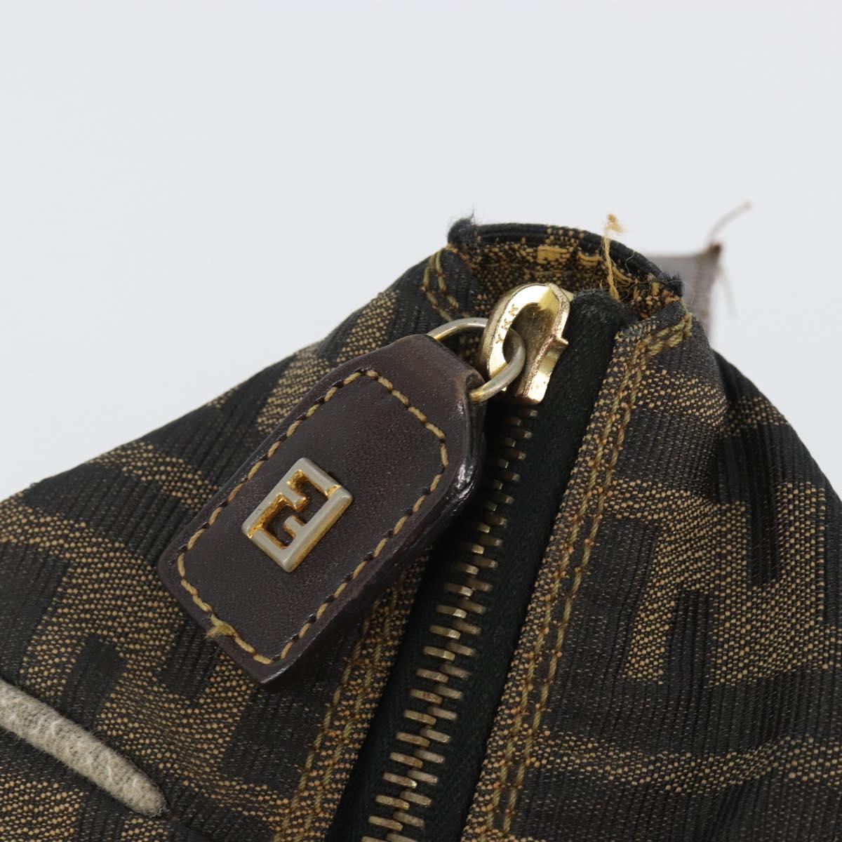 FENDI Zucca Canvas Hand Bag Black Brown Auth 189495