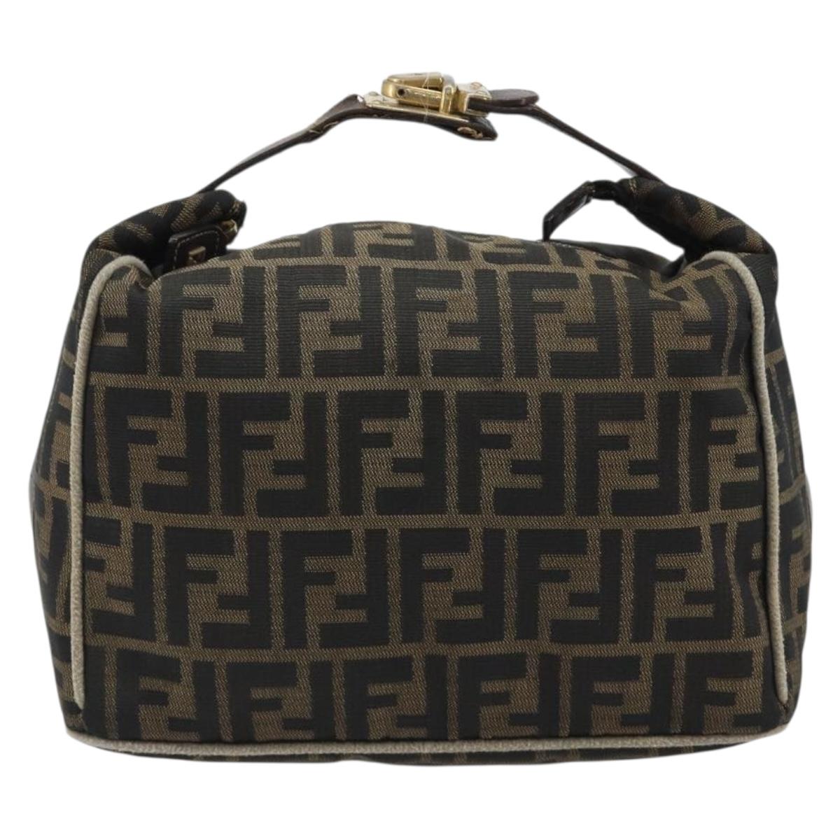 FENDI Zucca Canvas Hand Bag Black Brown Auth 189495
