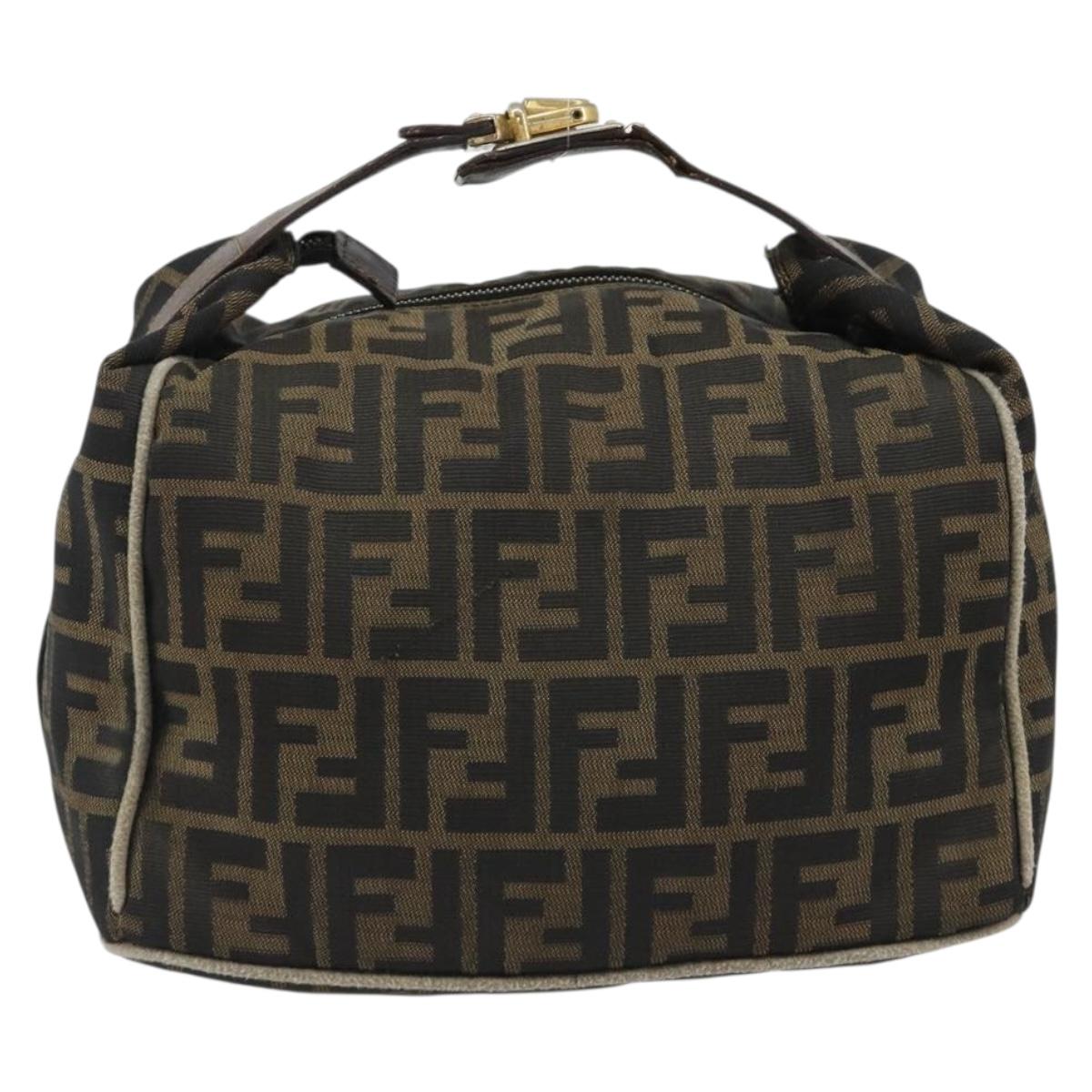 FENDI Zucca Canvas Hand Bag Black Brown Auth 189495