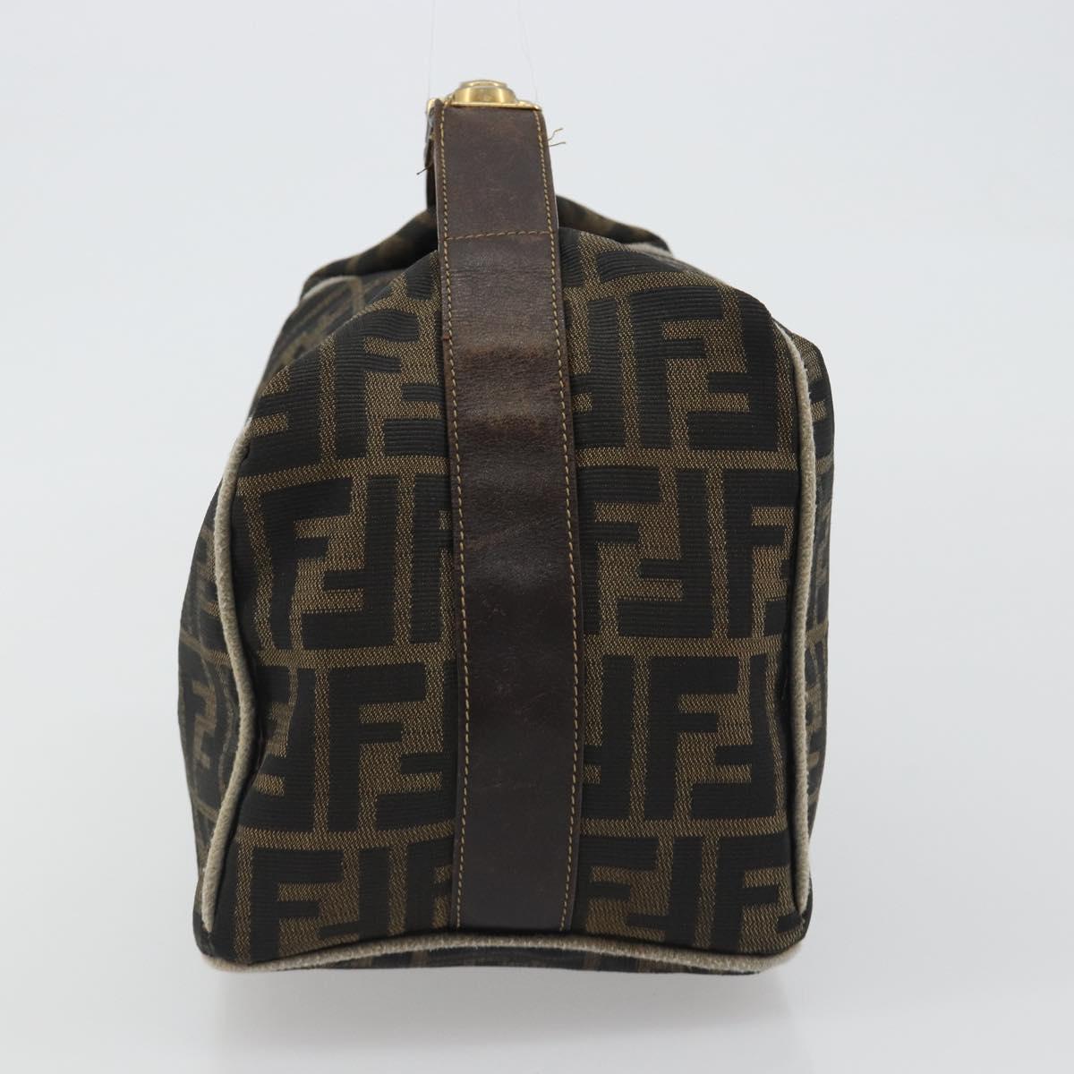 FENDI Zucca Canvas Hand Bag Black Brown Auth 189495