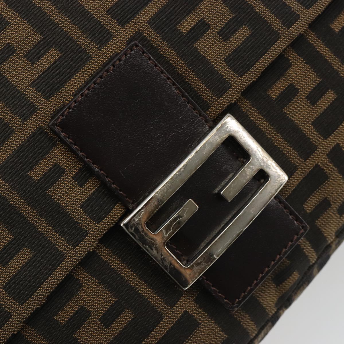 FENDI Zucca Canvas Mamma Baguette Shoulder Bag Black Brown Auth 189496SAM