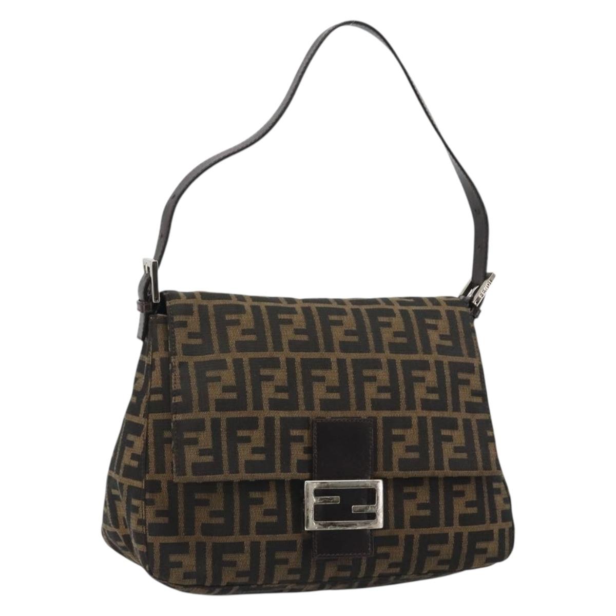 FENDI Zucca Canvas Mamma Baguette Shoulder Bag Black Brown Auth 189496SAM