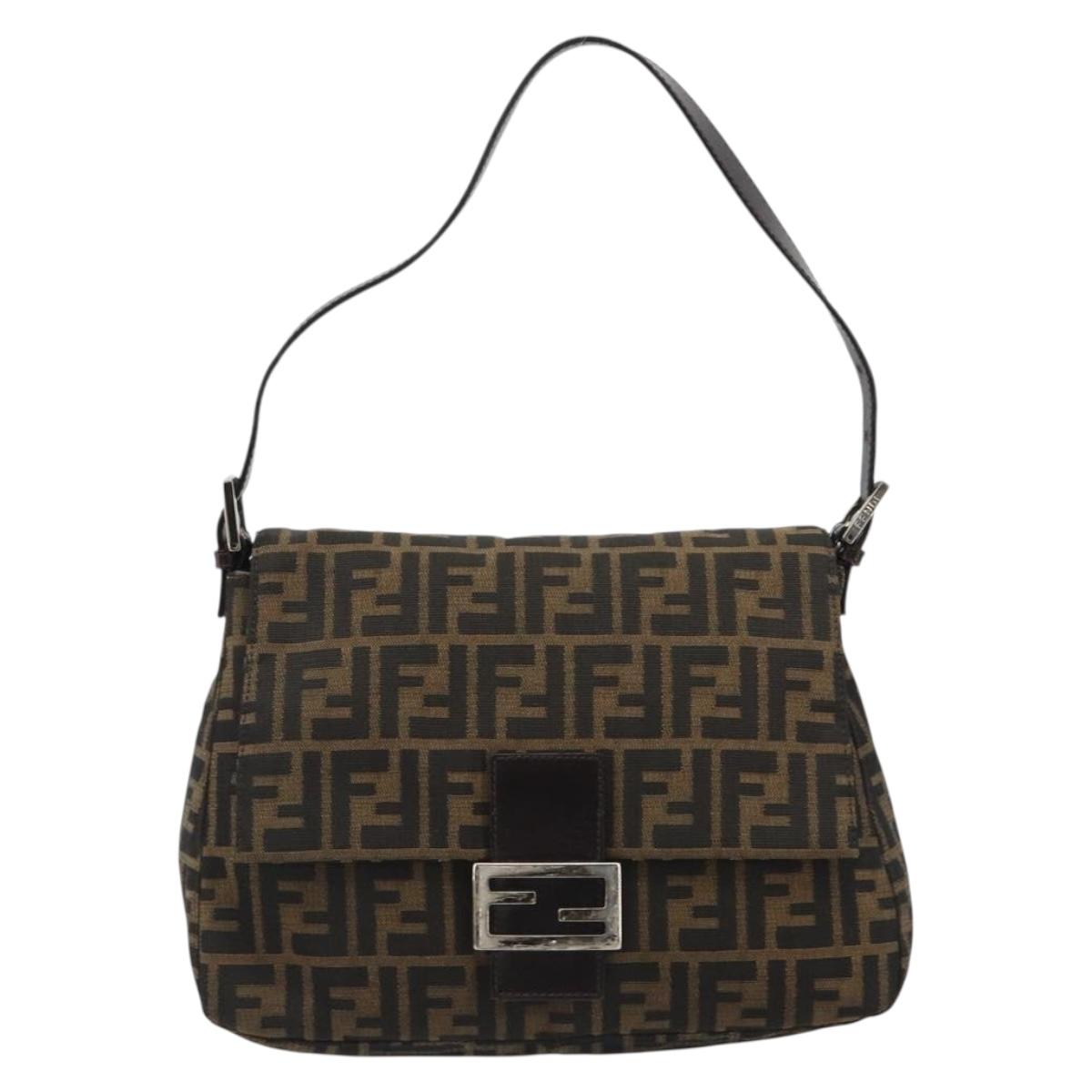 FENDI Zucca Canvas Mamma Baguette Shoulder Bag Black Brown Auth 189496SAM