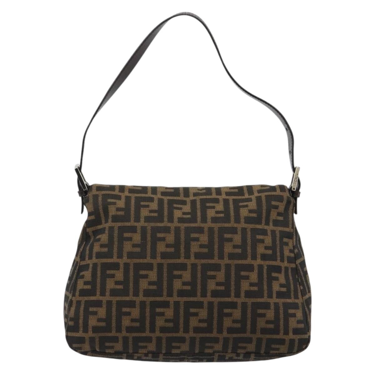 FENDI Zucca Canvas Mamma Baguette Shoulder Bag Black Brown Auth 189496SAM