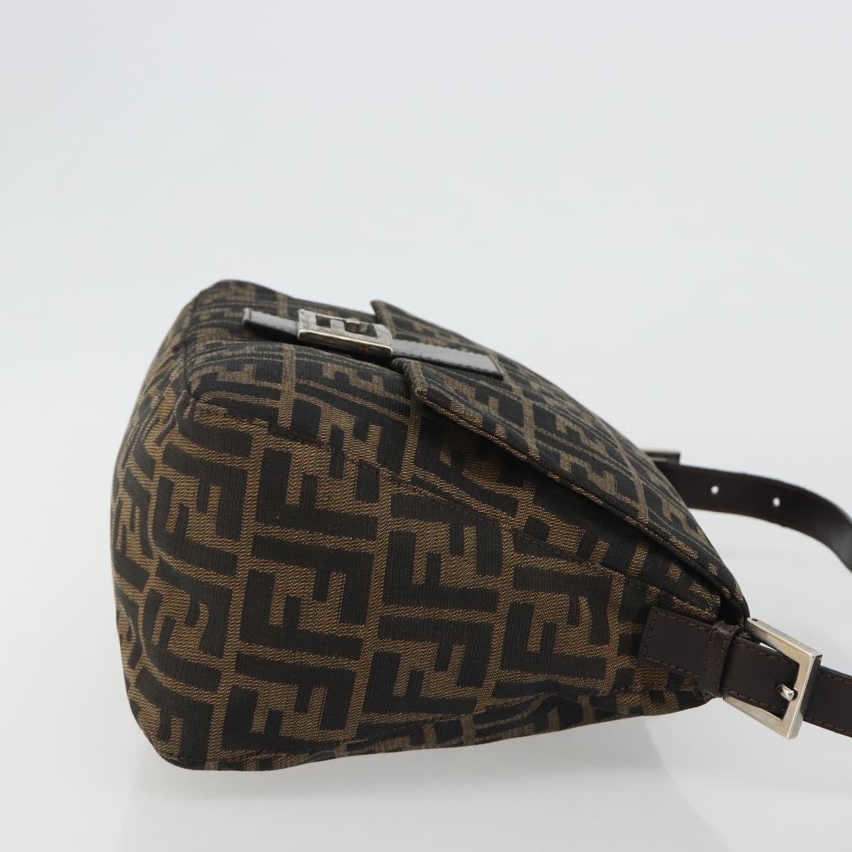 FENDI Zucca Canvas Mamma Baguette Shoulder Bag Black Brown Auth 189496SAM