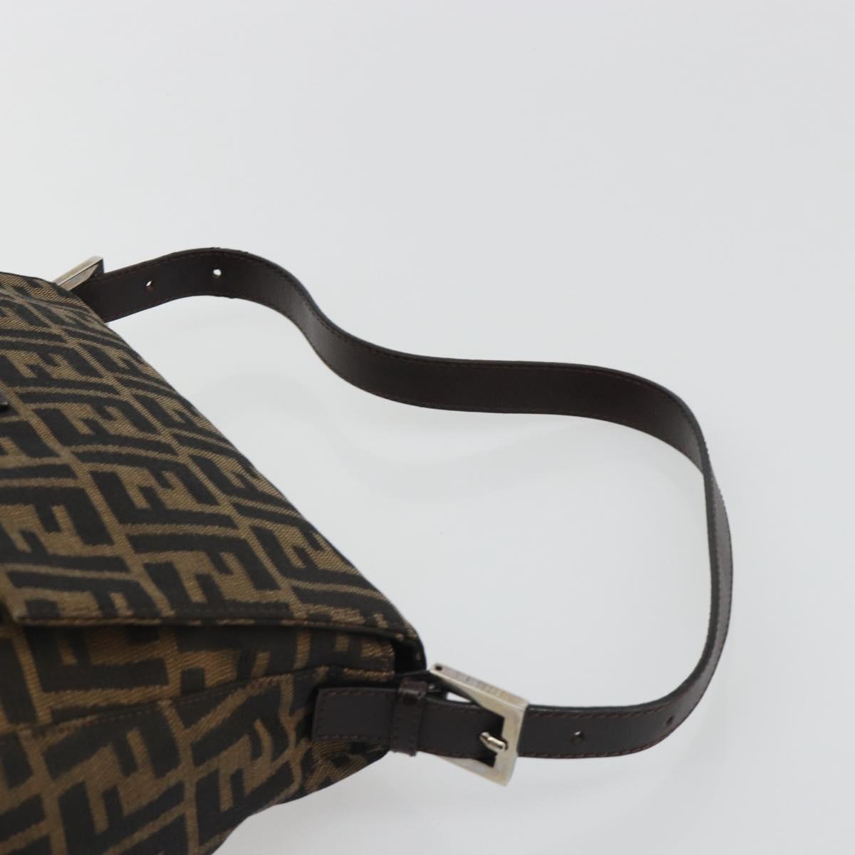 FENDI Zucca Canvas Mamma Baguette Shoulder Bag Black Brown Auth 189496SAM