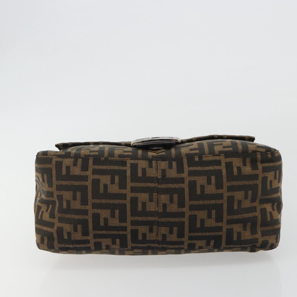 FENDI Zucca Canvas Mamma Baguette Shoulder Bag Black Brown Auth 189496SAM